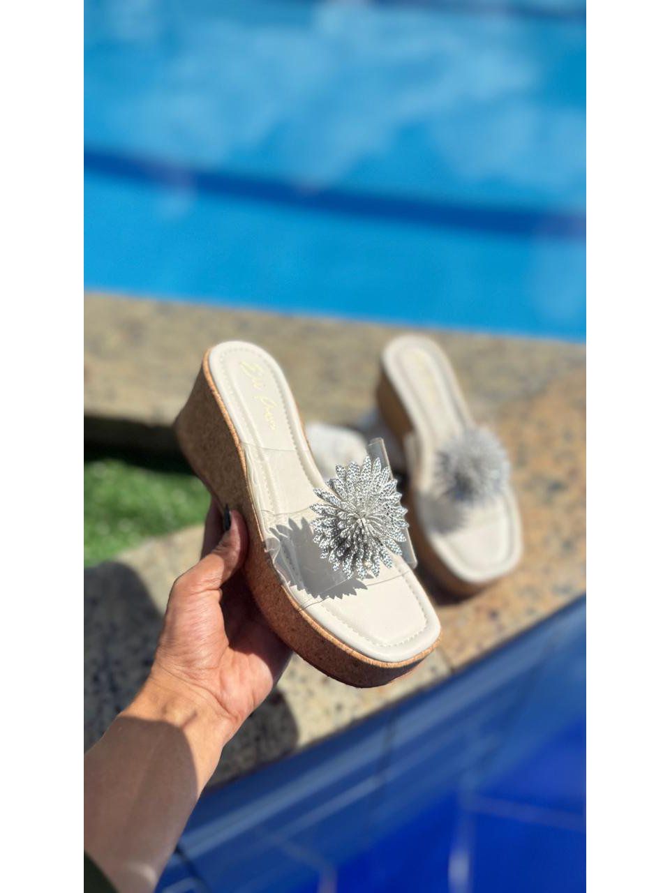 Sandália Anabela Glam Off White - ELL PASSOS CALÇADOS