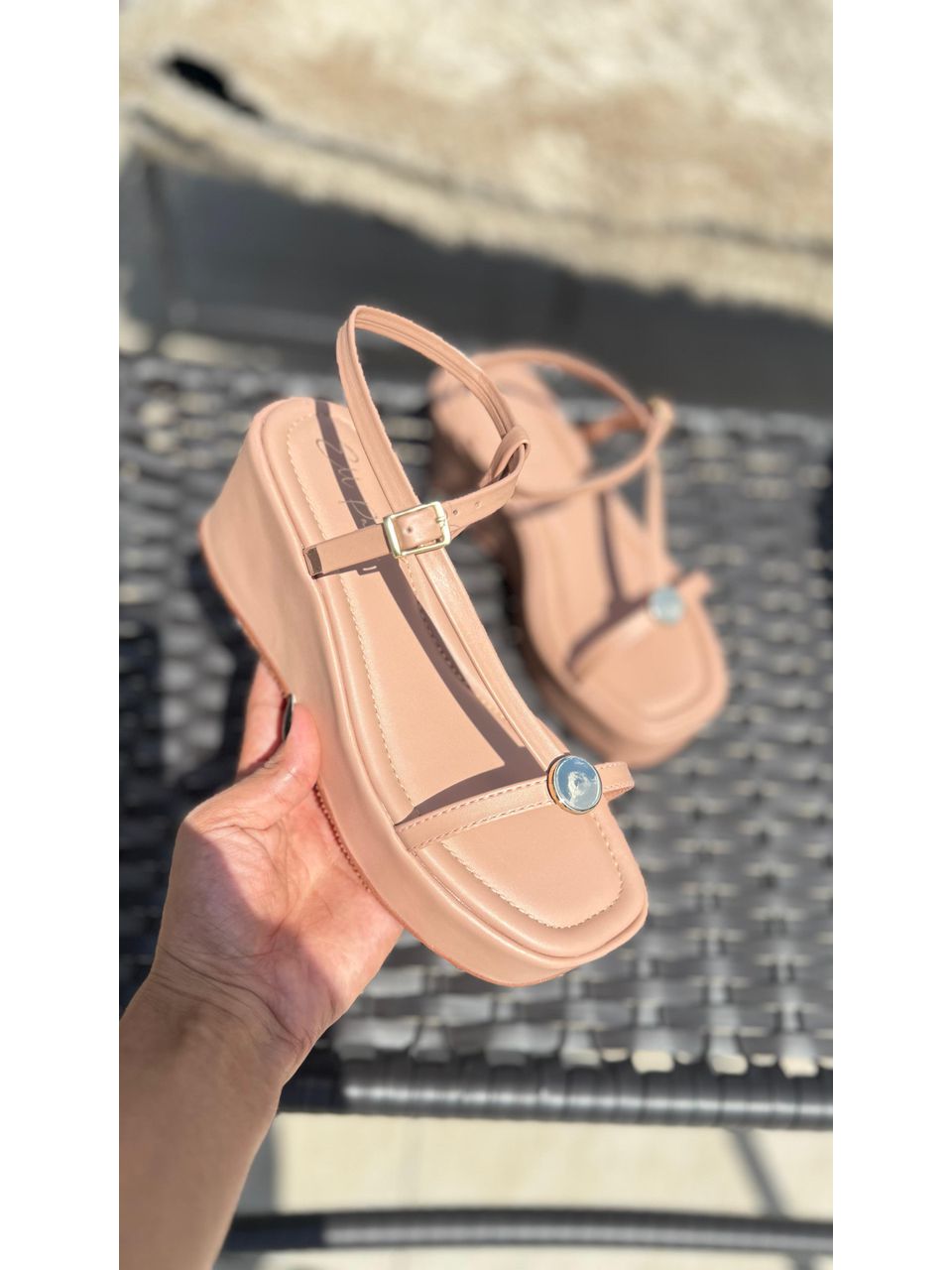 Sandália Anabela Aurora Nude - ELL PASSOS CALÇADOS