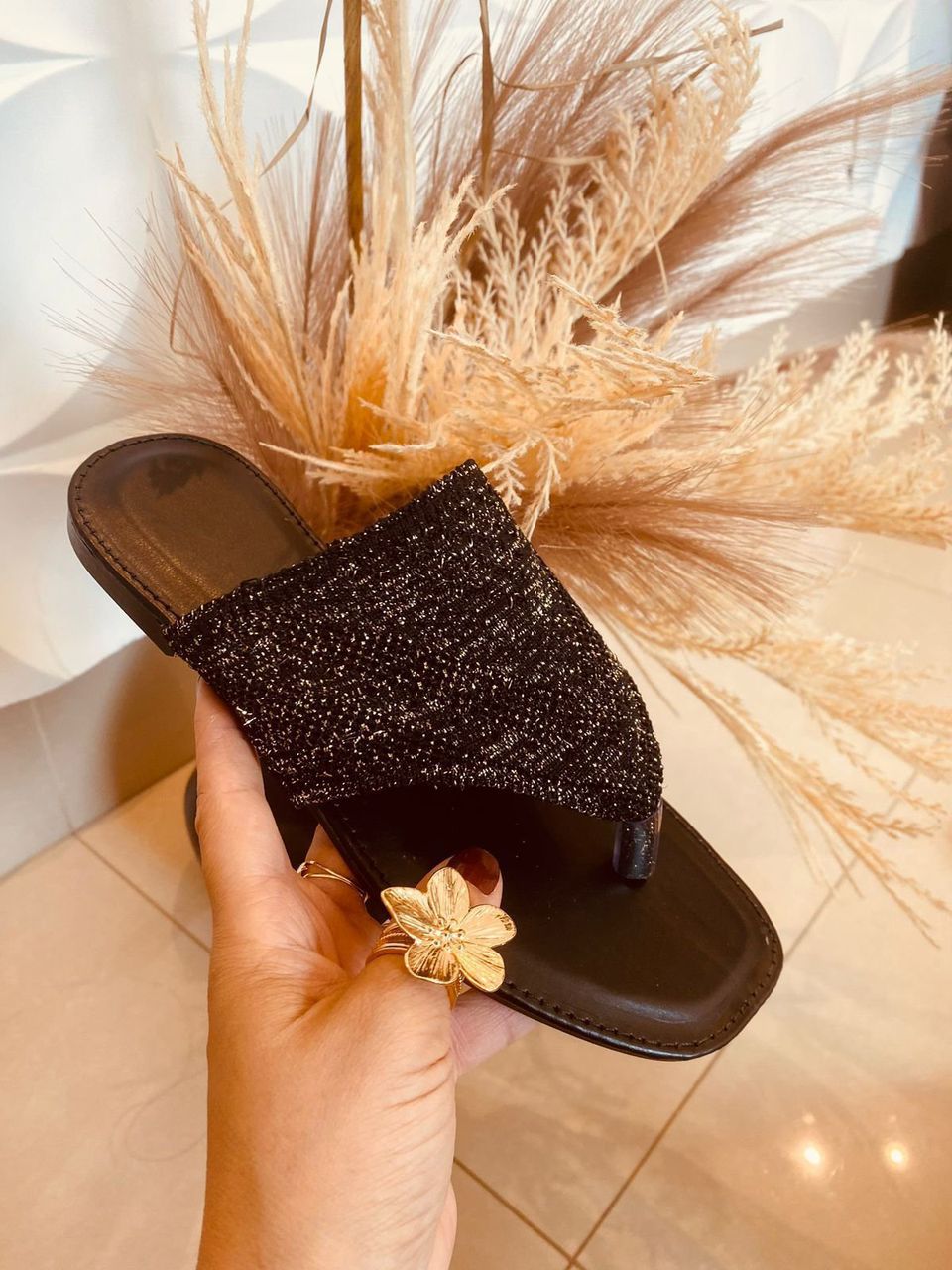 Sandália Rasteira Ilha - PRETO - ELL PASSOS CALÇADOS