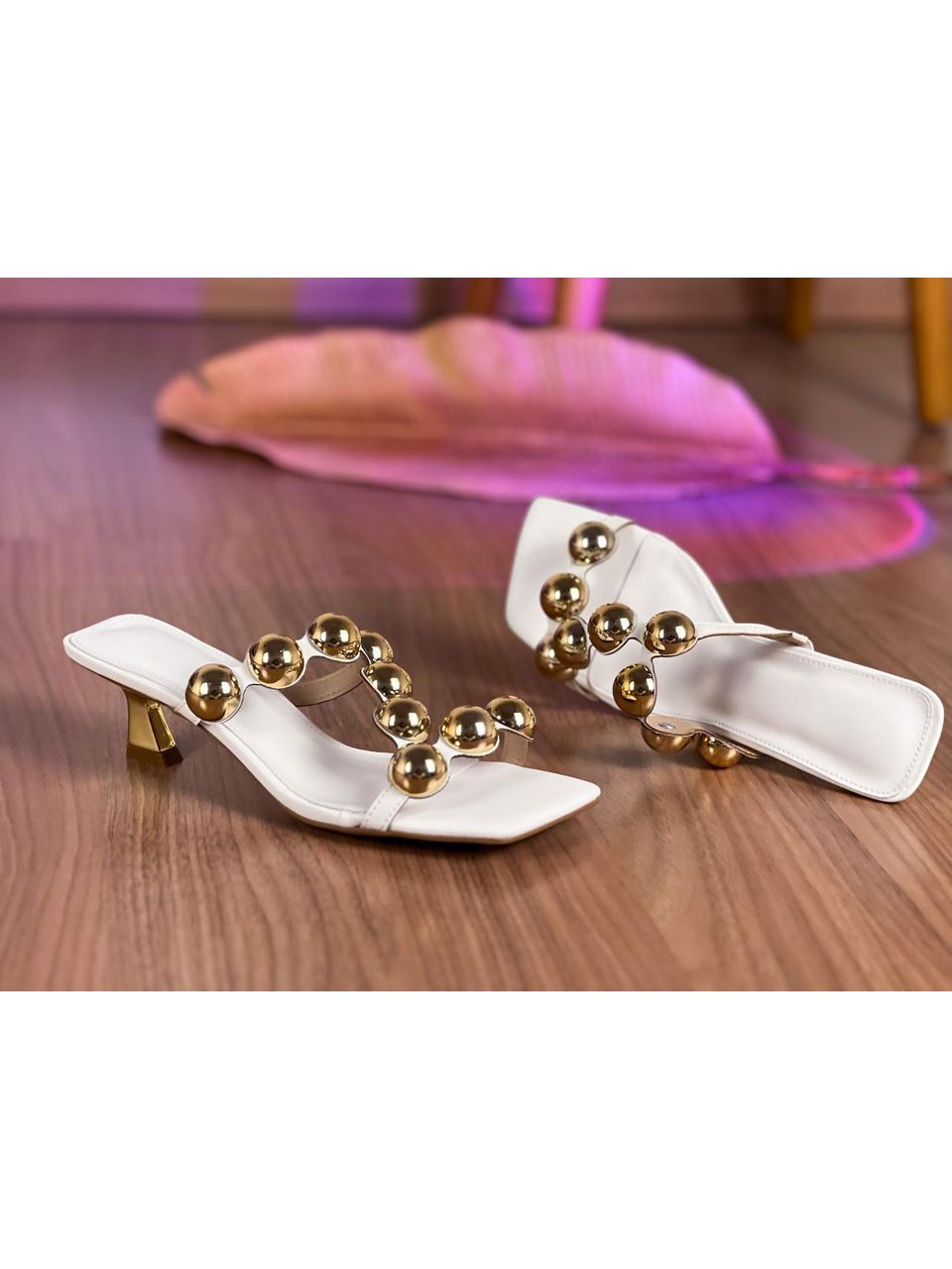 Sandália Mestico Branco- Salto 5cm cromado-C/aplic... - ELL PASSOS CALÇADOS