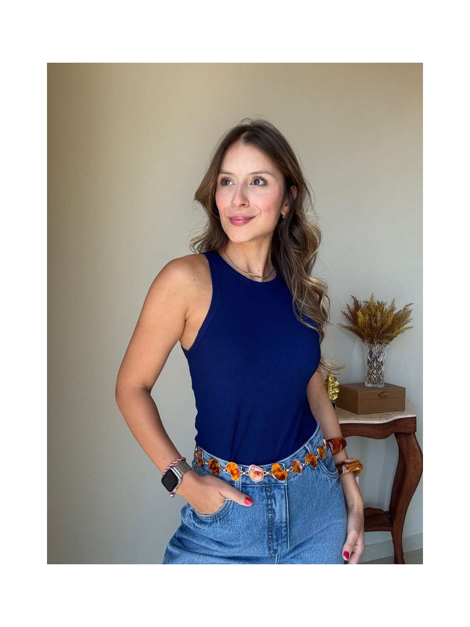 Regata Canelada Julia Azul - Empório Leal