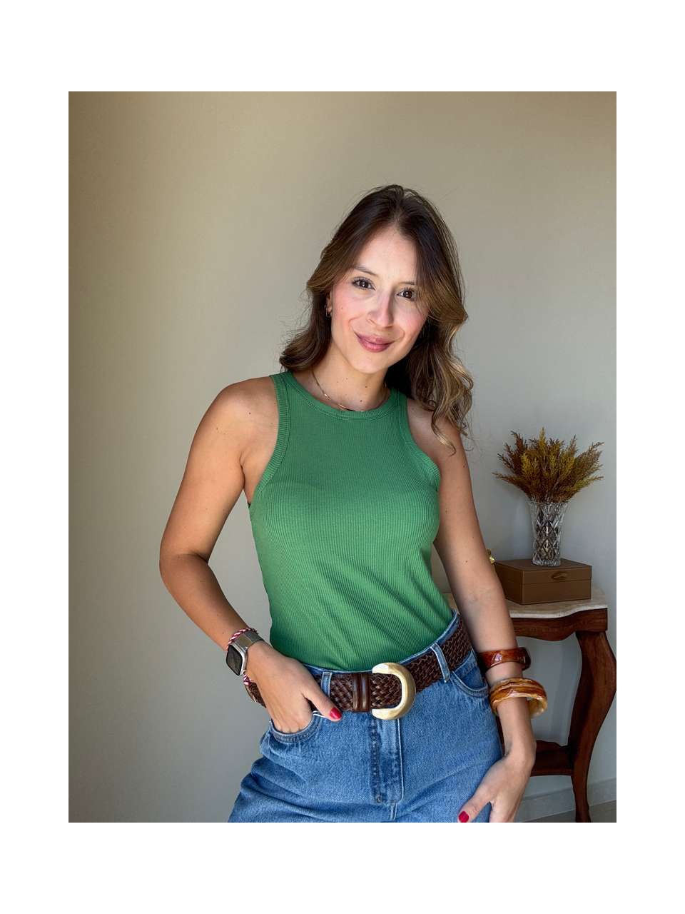 Regata Canelada Julia Verde Bandeira - Empório Leal