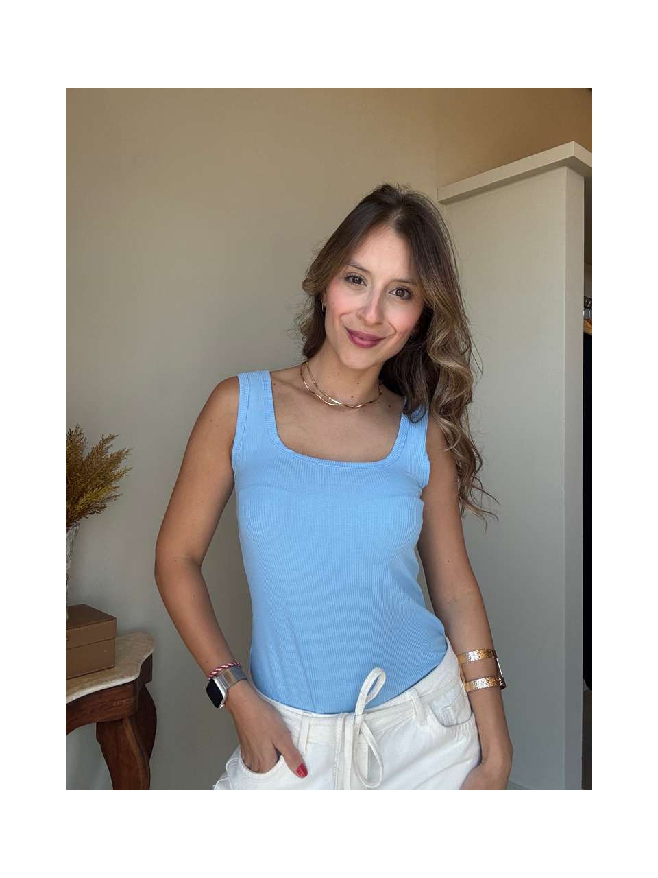 Regata Canelada Gi Azul Bebê - Empório Leal