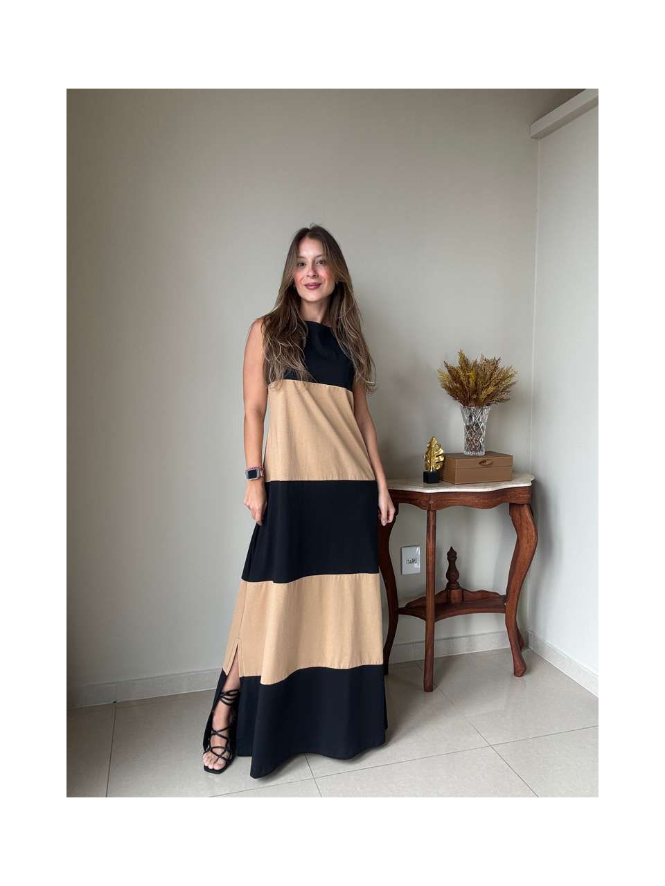 Vestido Roberta Preto e Nude - Empório Leal