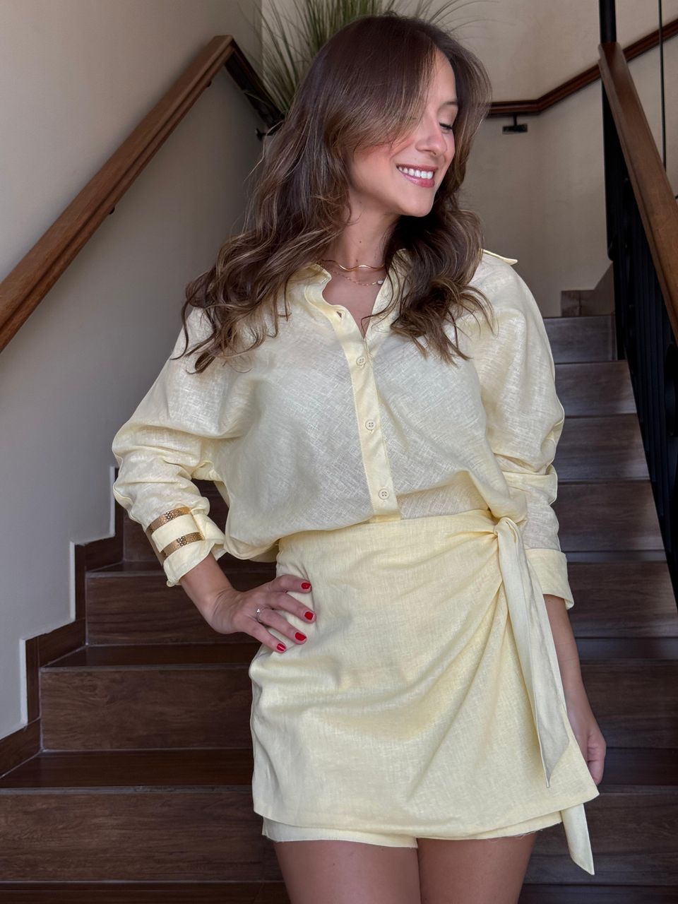 Short Saia Linho Amarela - Empório Leal