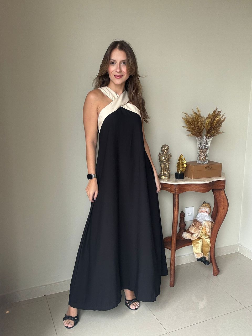 Vestido Amanda Preto com Nude - Empório Leal