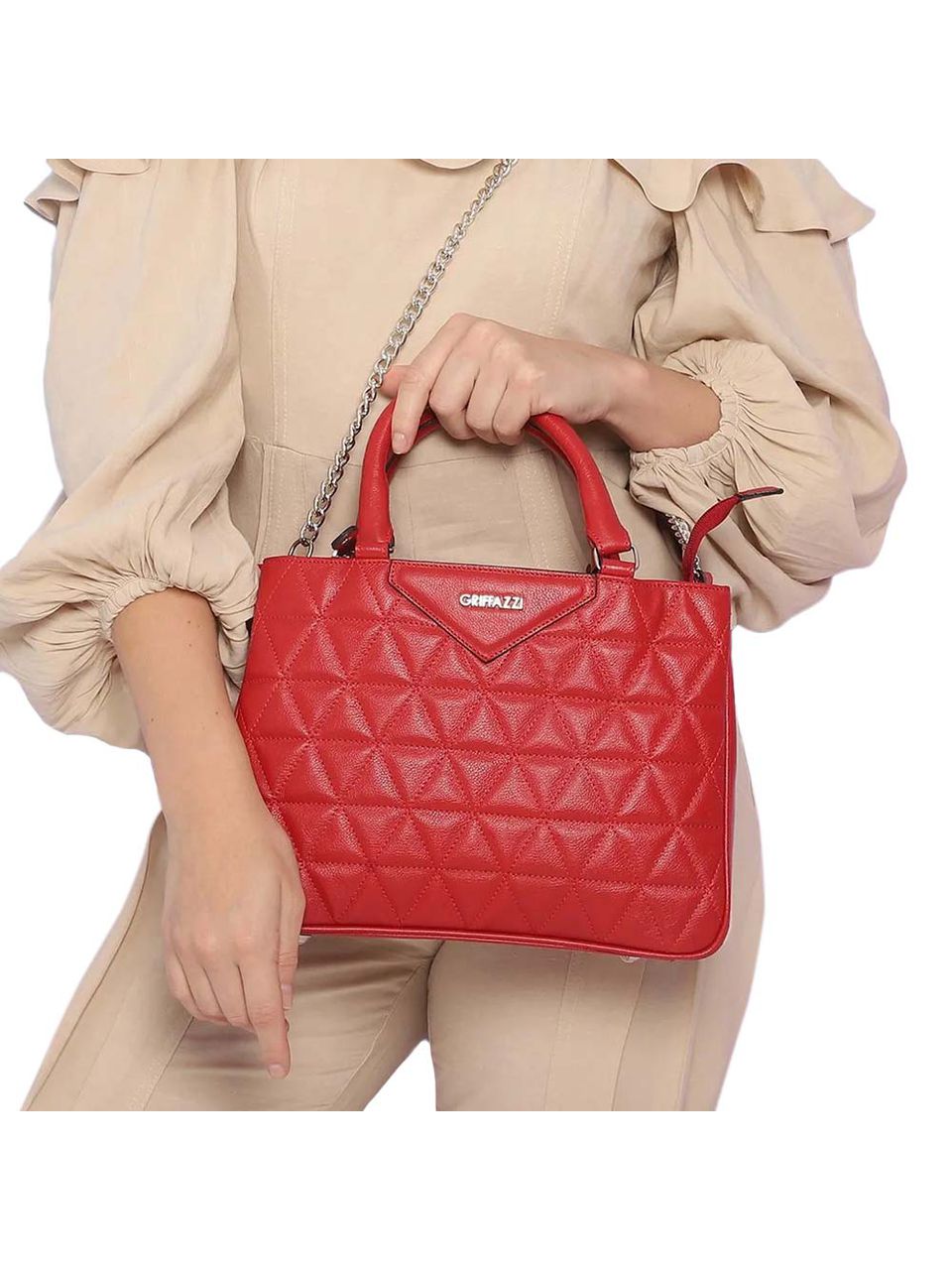 Bolsa Estruturada de Couro Griffazzi Vermelha