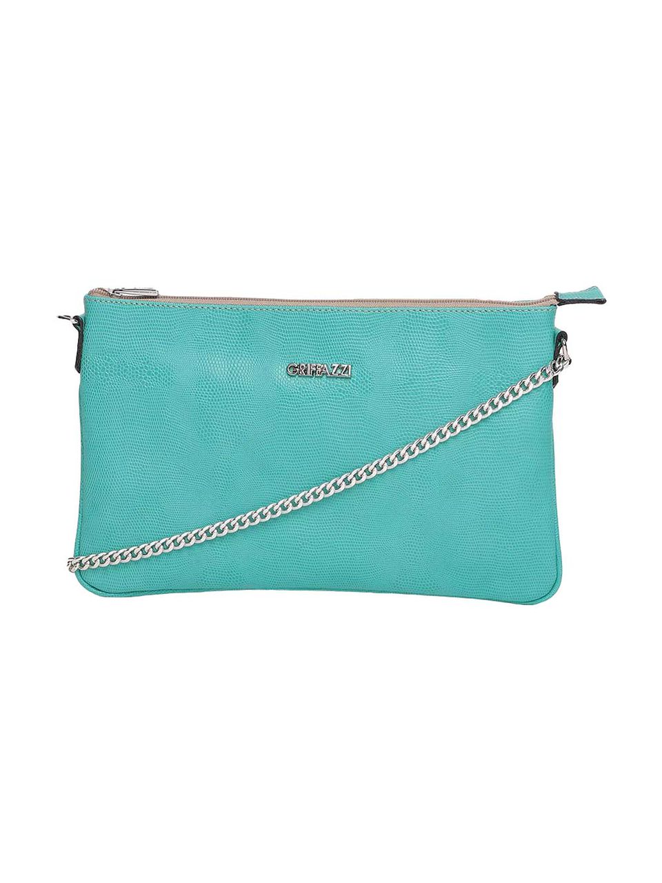 Bolsa Clutch Transversal em Couro Griffazzi Verde Água