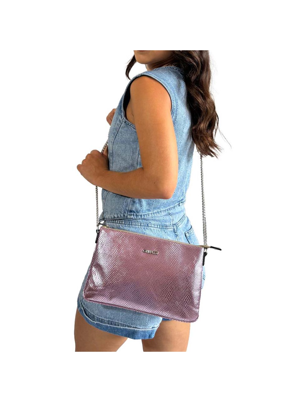 Bolsa Clutch Transversal em Couro Griffazzi Lilas