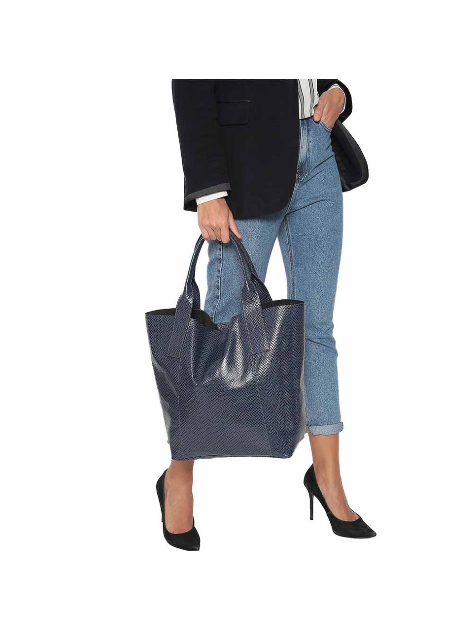 Bolsa Sacola Couro Griffazzi Azul