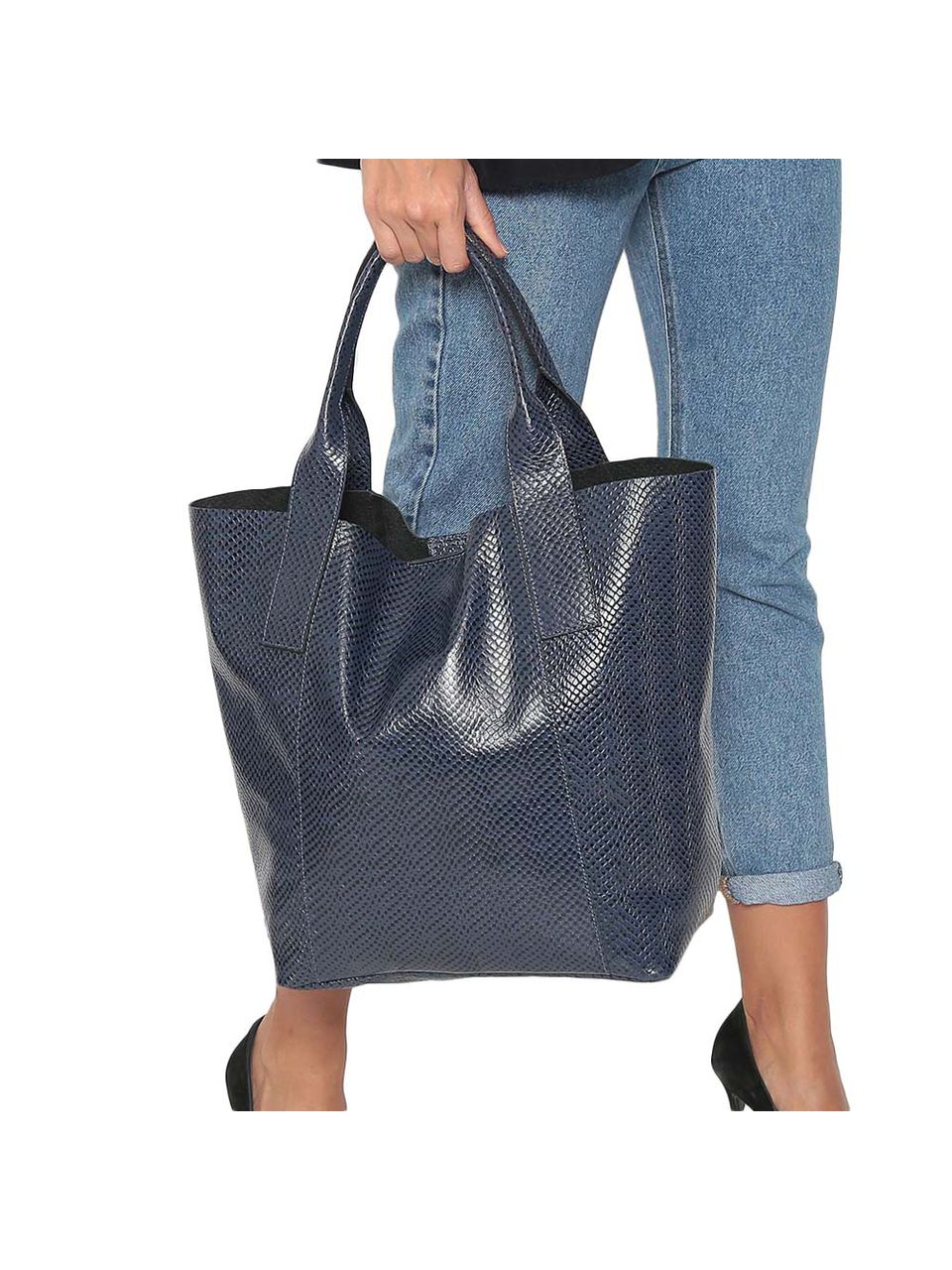 Bolsa Sacola Couro Griffazzi Azul