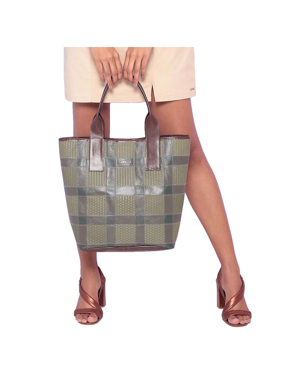 Bolsa Couro Griffazzi Shopping Bag Verde Oliva