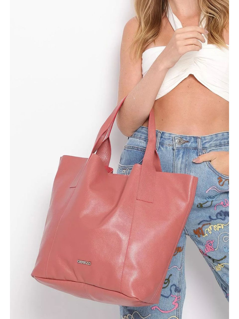 Bolsa Sacola em Couro Griffazzi Rose