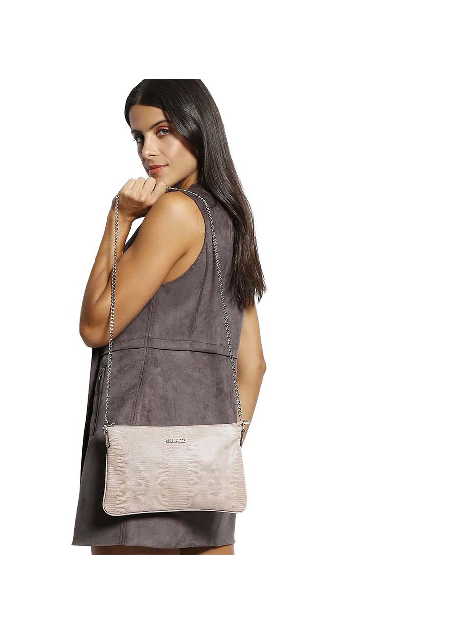Bolsa Clutch Transversal em Couro Griffazzi Nude