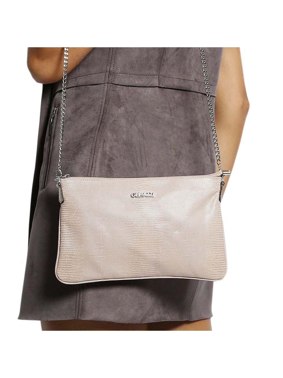 Bolsa Clutch Transversal em Couro Griffazzi Nude