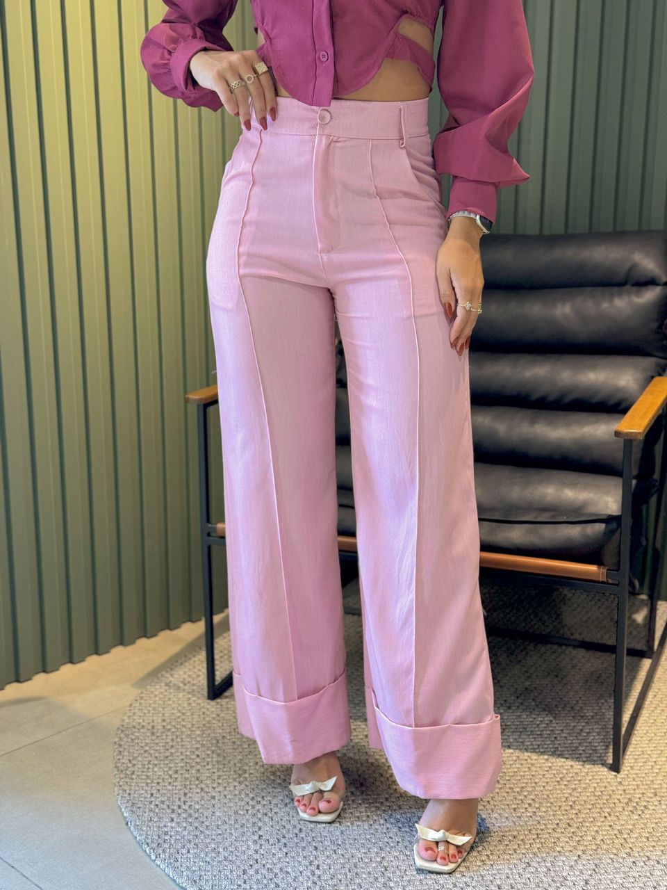 CALÇA ALINE PANTALONA BARRA ROSA BEBE - 0012560103 - ISABELA MENEZES