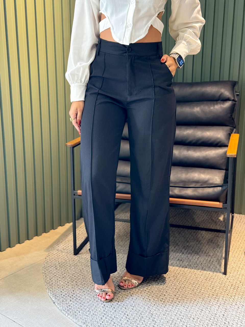 CALÇA ALINE PANTALONA BARRA PRETO - 0012560004 - ISABELA MENEZES