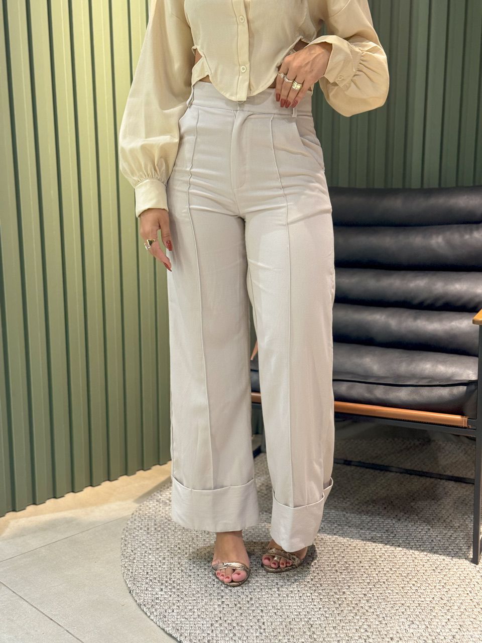 CALÇA ALINE PANTALONA BARRA CINZA - 0012560121 - ISABELA MENEZES
