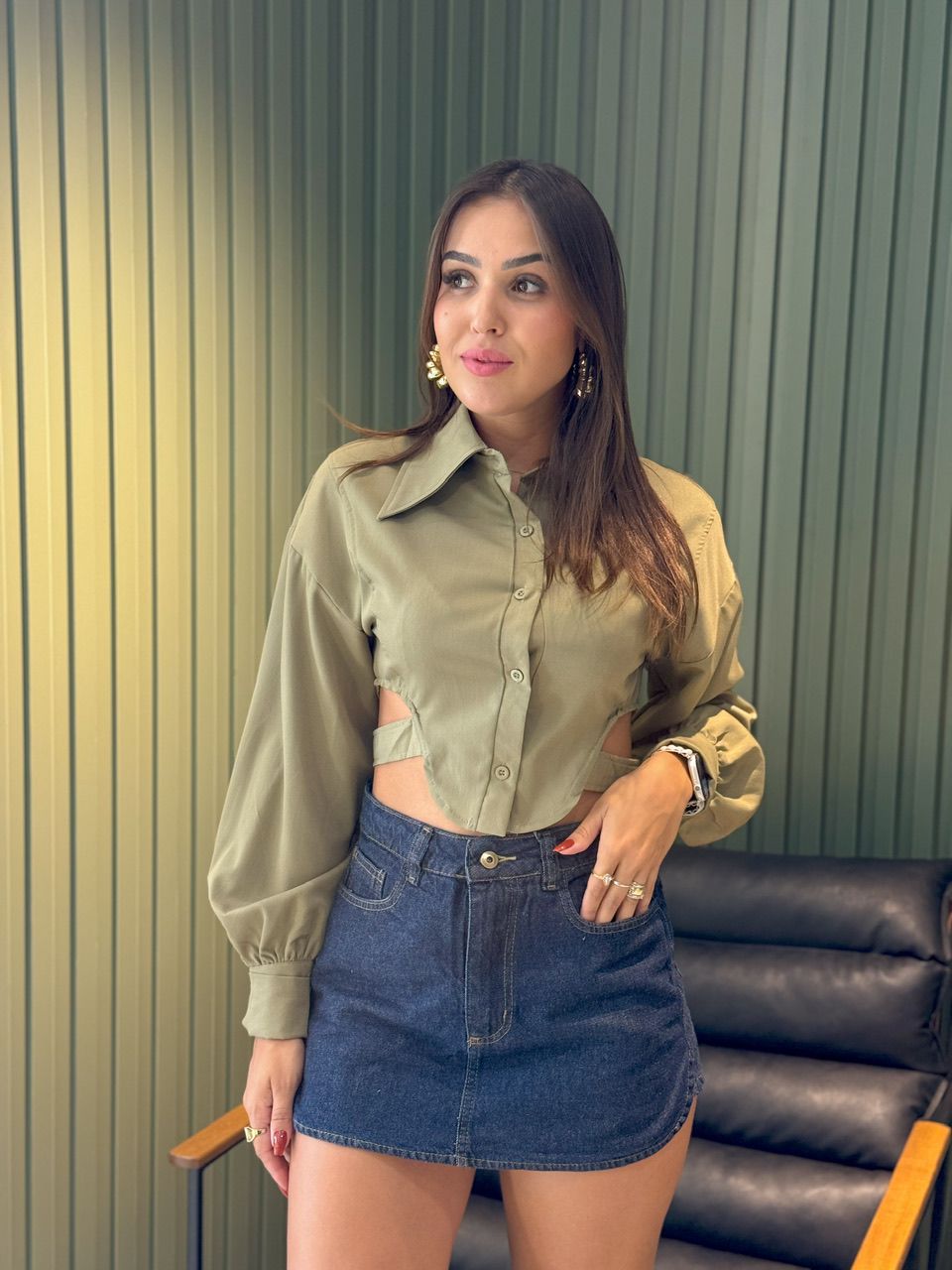 CROPPED CAMISA ZARA VERDE MILITAR - 0012570149 - ISABELA MENEZES