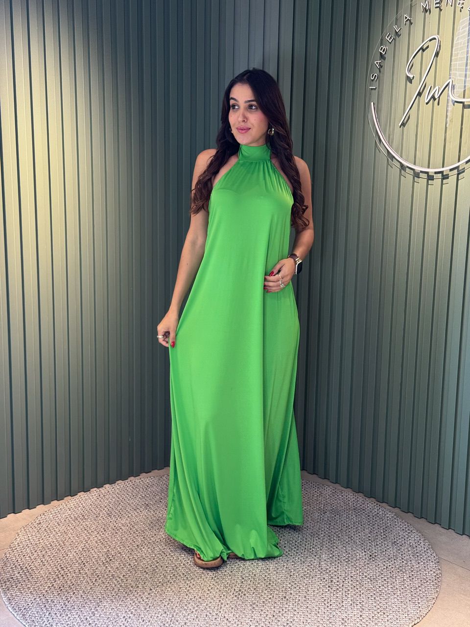VESTIDO LONGO LENITA MAÇA VERDE - 0009320091 - ISABELA MENEZES
