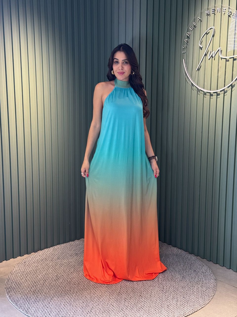 VESTIDO LONGO LENITA VERDE / LARANJA - 0009320220 - ISABELA MENEZES