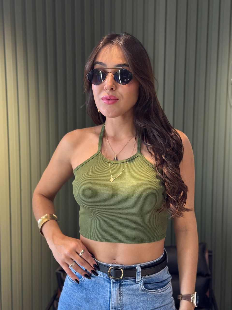 CROPPED VITÓRIA CANELADO VERDE MUSGO - 0003530029 - ISABELA MENEZES