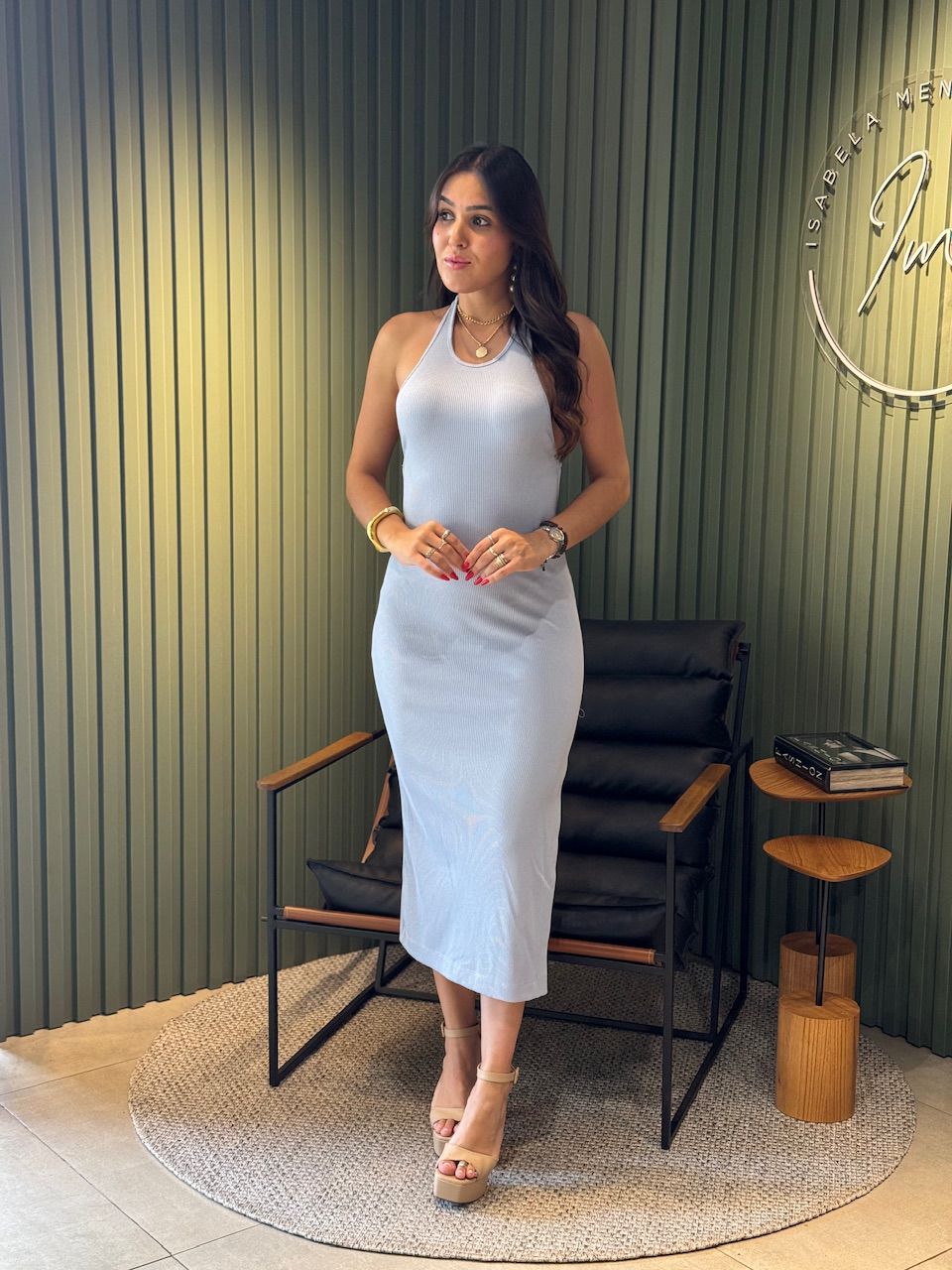 VESTIDO AURORA CANELADO AZUL - 0014510033 - ISABELA MENEZES