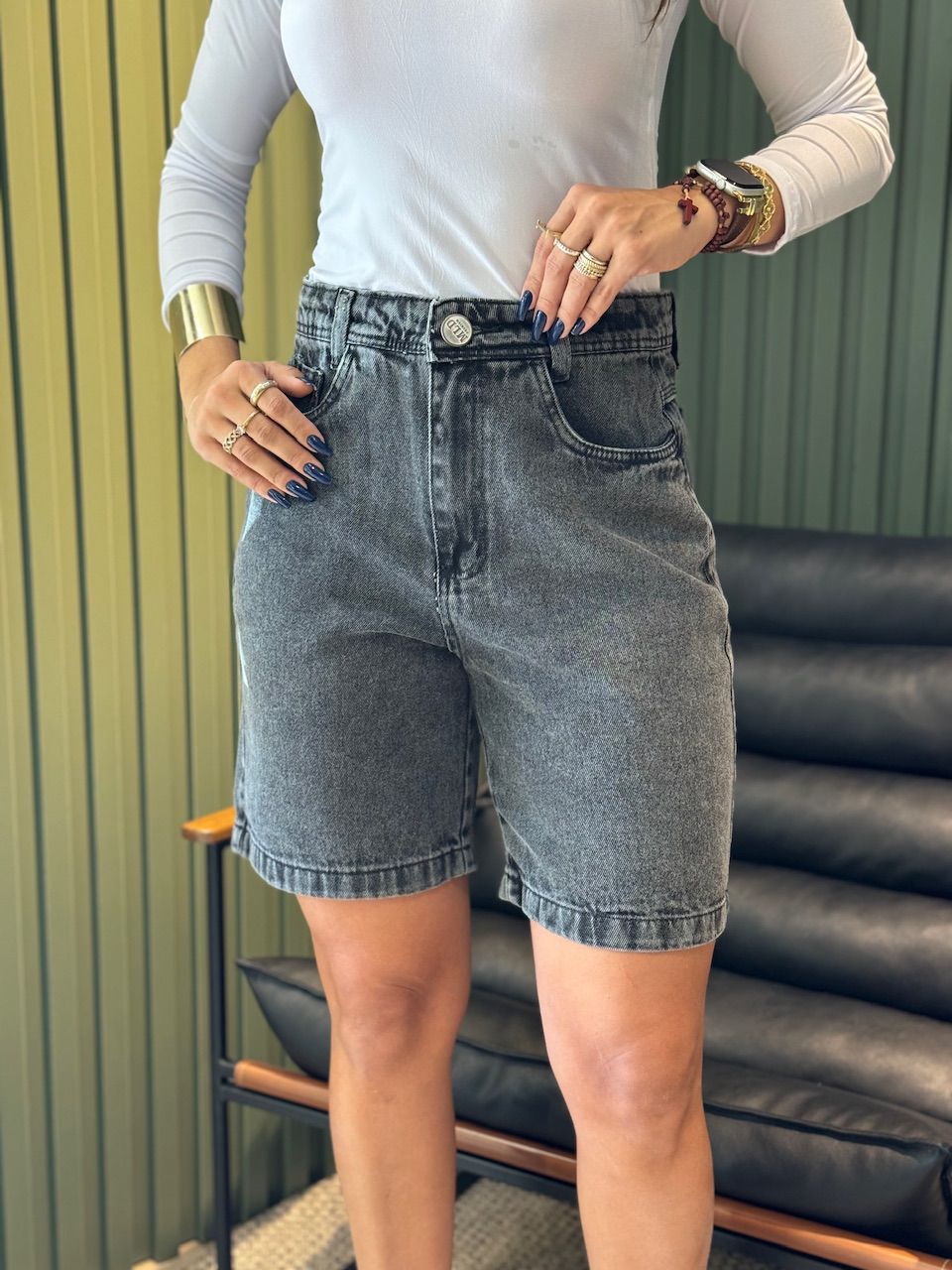 BERMUDA JEANS BLACK JEANS PRETO - 0012170016 - ISABELA MENEZES