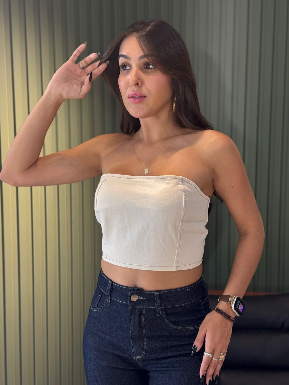 TOP FAIXA JEANS OFF WHITE - 0012190003 - ISABELA MENEZES