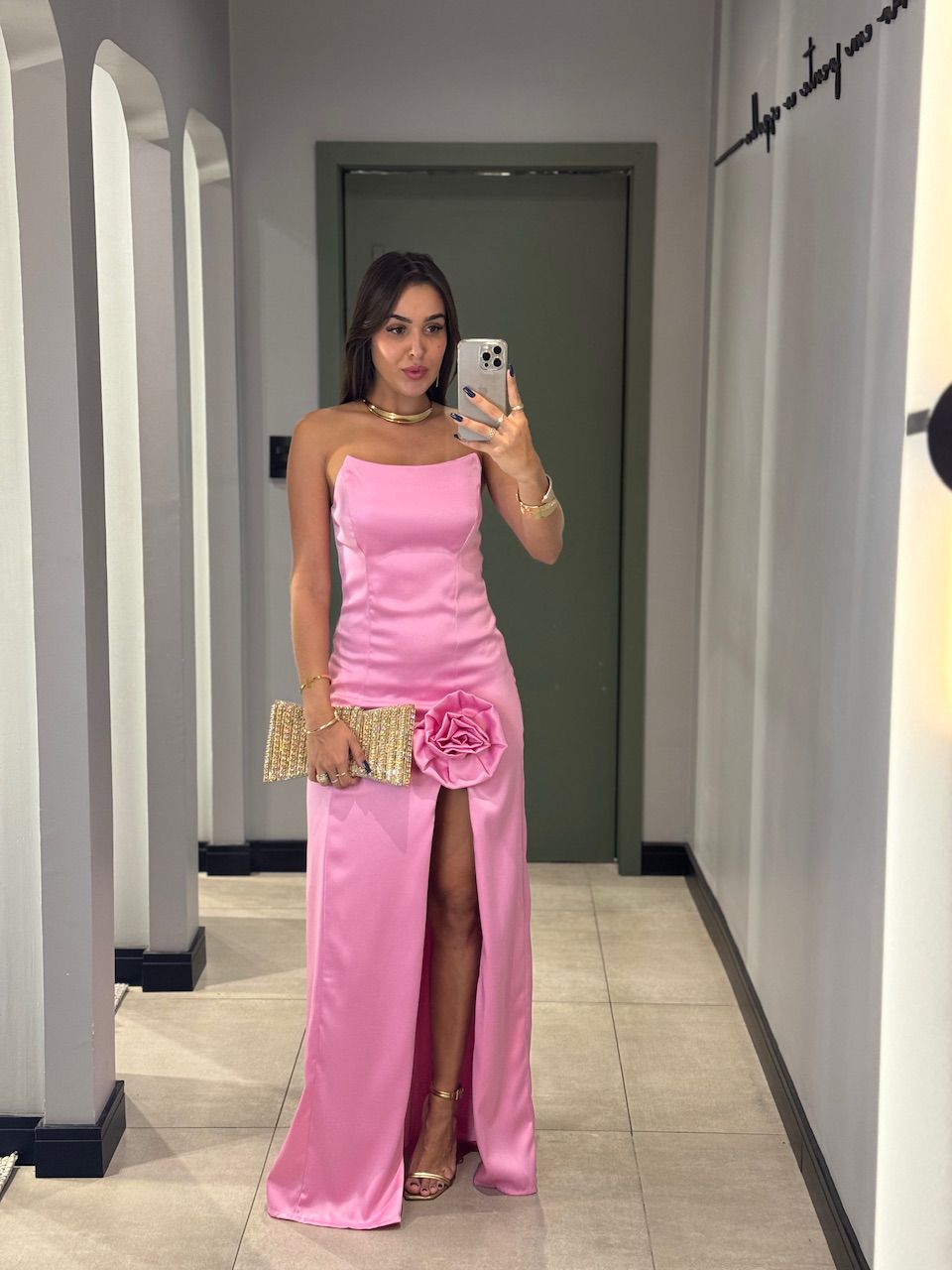 VESTIDO FLOR FENDA ROSA - 0012590022 - ISABELA MENEZES