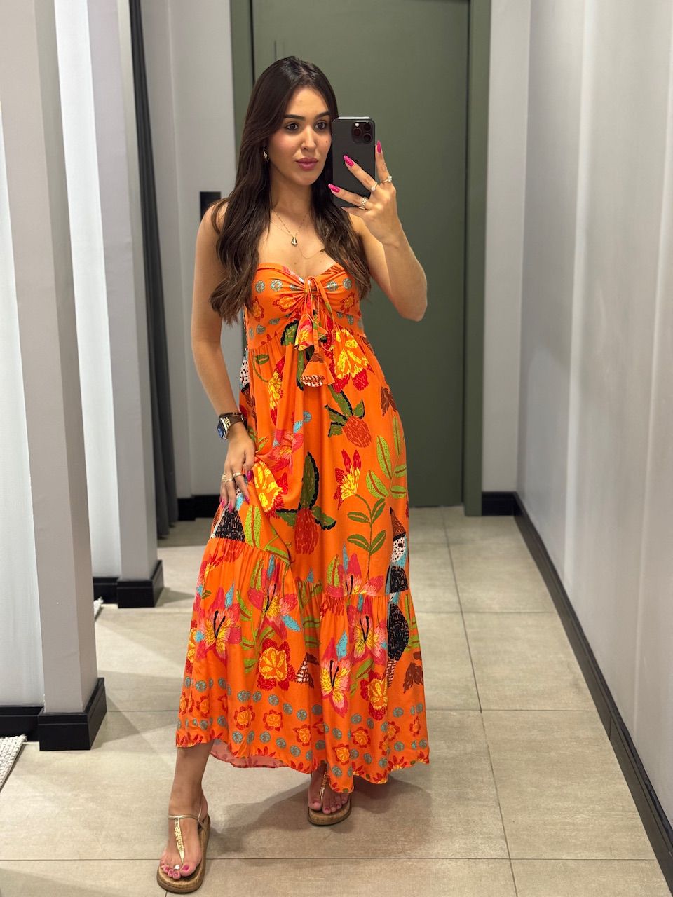 VESTIDO LONGO TALIA LARANJA ESTAMPA TUCANO - 00066... - ISABELA MENEZES