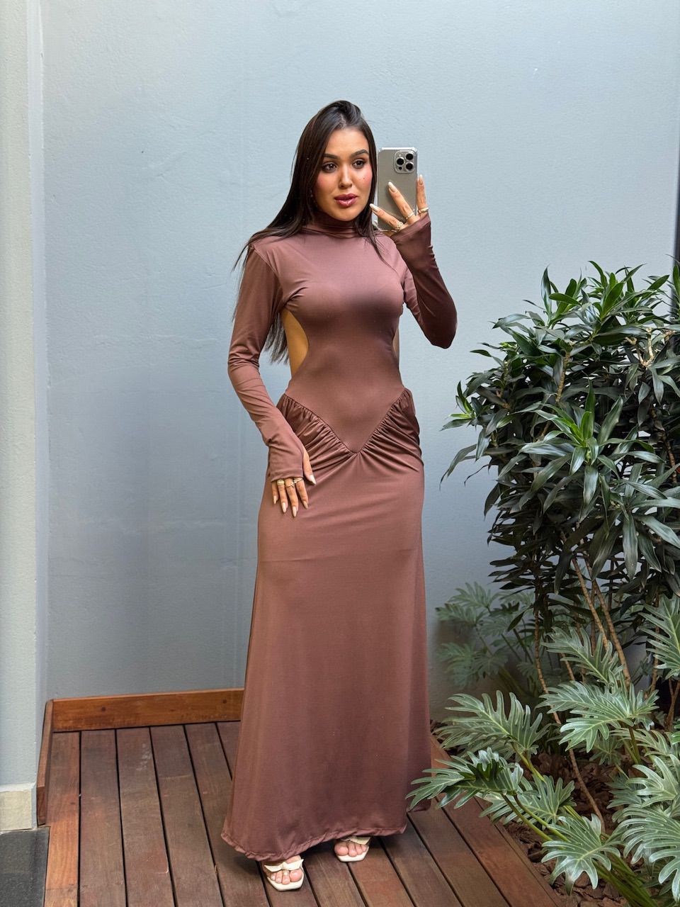 VESTIDO LUNA LONGO MARROM - 0013640020 - ISABELA MENEZES