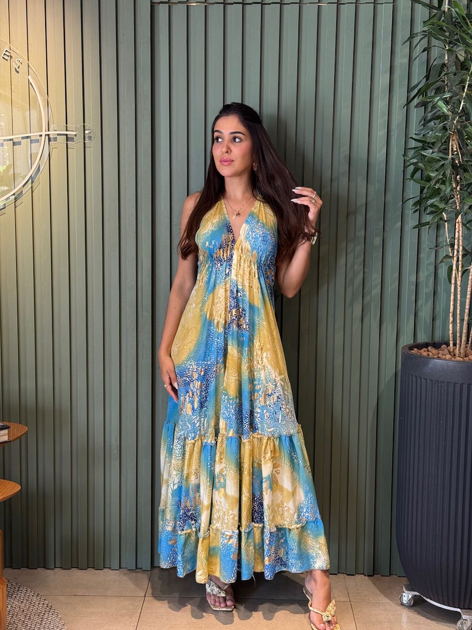 VESTIDO INDIANO ESTAMPADO AZUL COM ESTAMPA - 00077... - ISABELA MENEZES