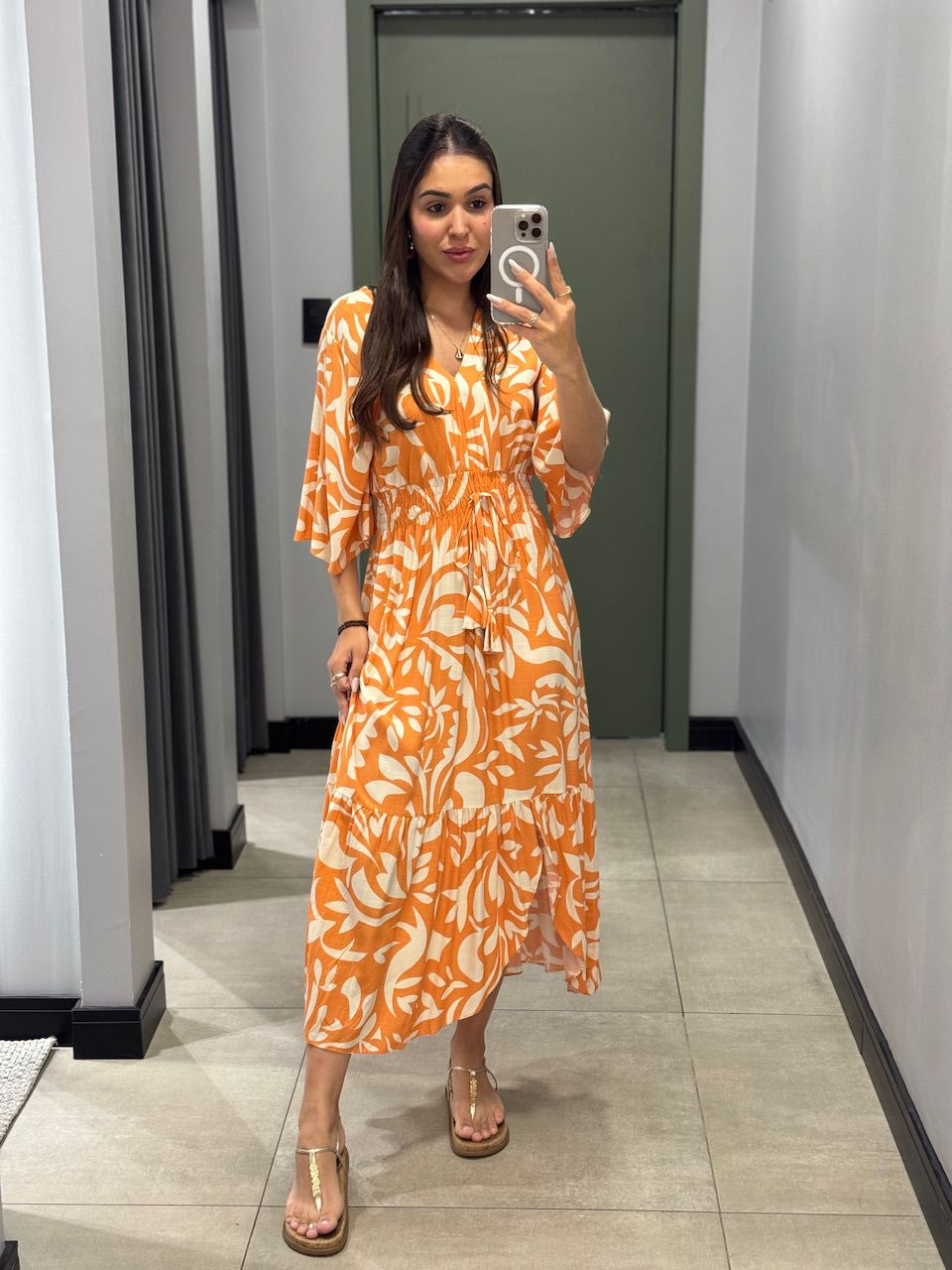 VESTIDO ISIS LARANJA BRANCO - 0011710124 - ISABELA MENEZES