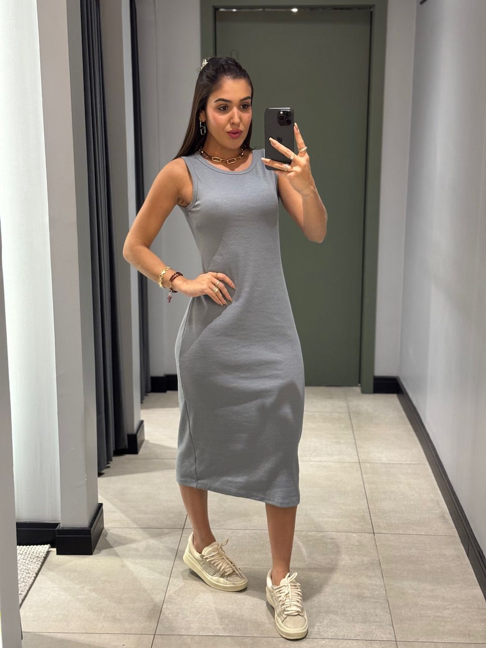 VESTIDO CANELADO BECCA MESCLA - 0011700037 - ISABELA MENEZES