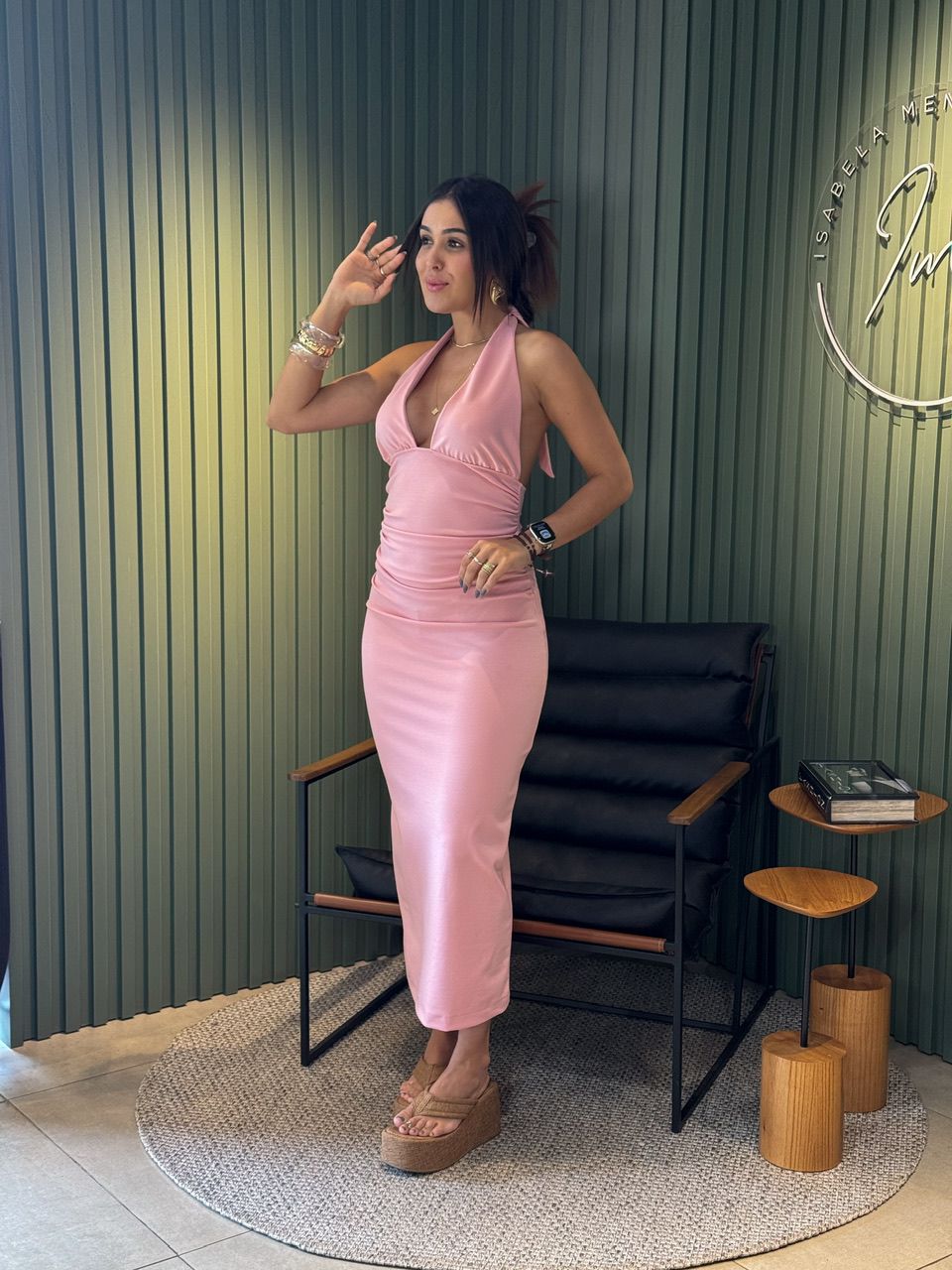 VESTIDO ELEONORA MIDI ROSA - 0014500022 - ISABELA MENEZES