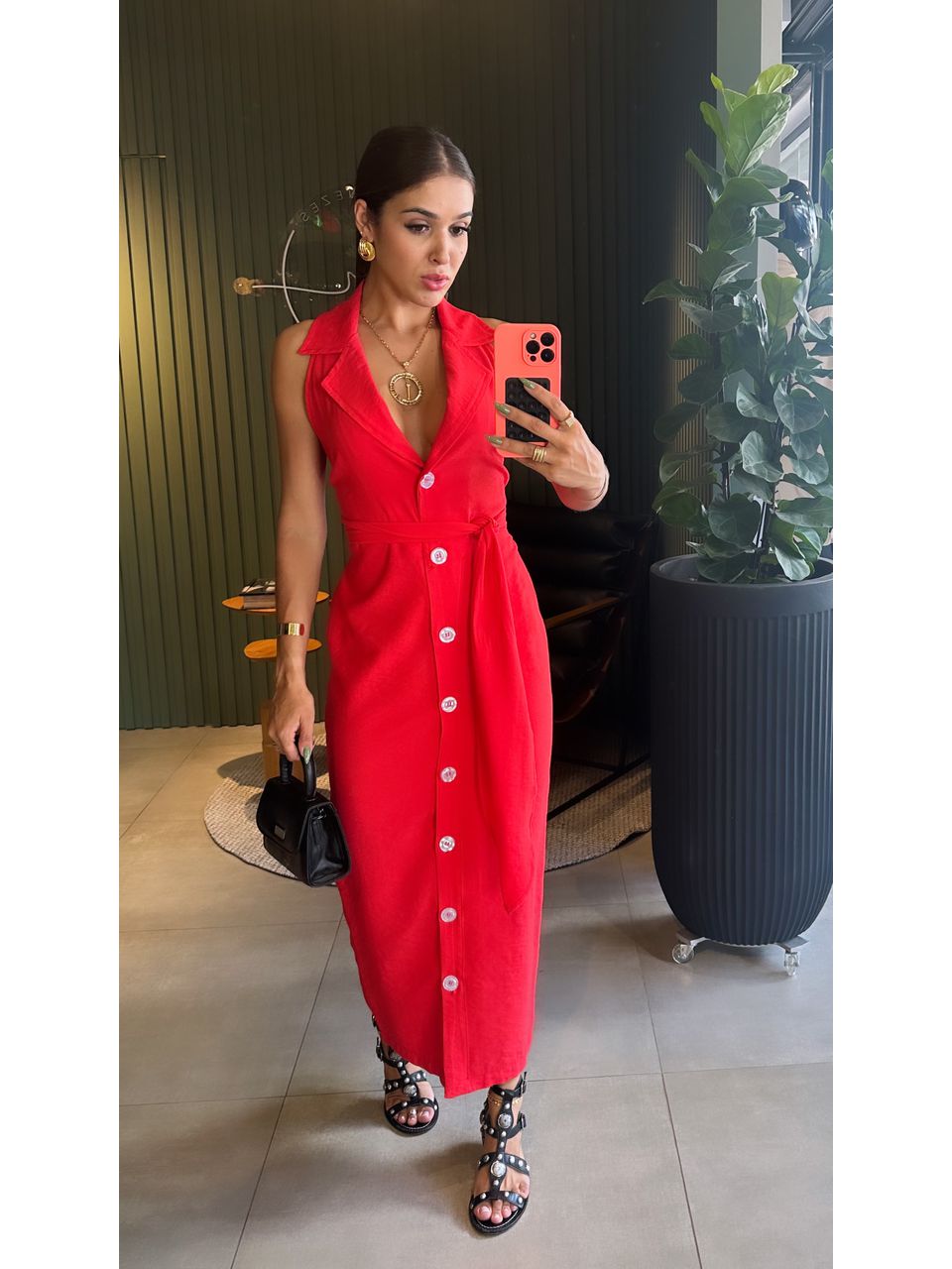 VESTIDO CHEMISE VERMELHO - 0006580044 - ISABELA MENEZES