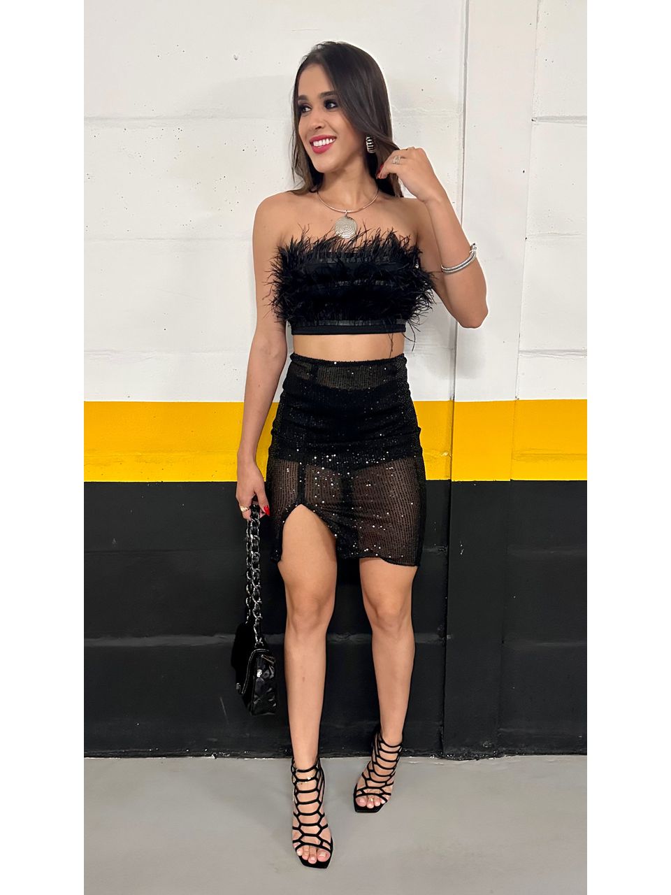 CONJUNTO PLUMA PAETÊ PRETO - 0002400004 - ISABELA MENEZES
