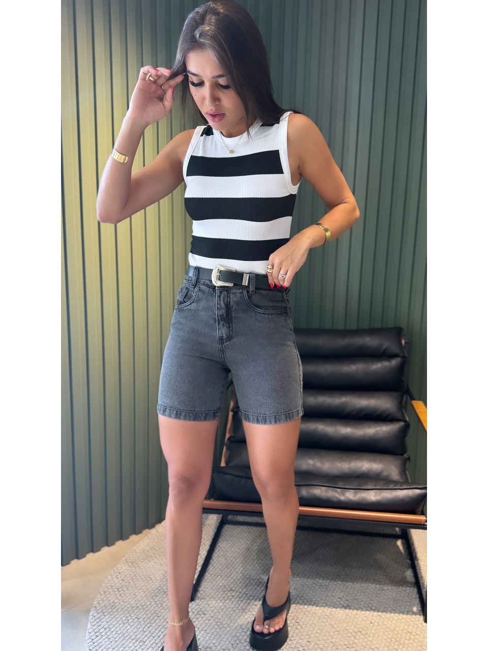 BERMUDA JEANS ESTONADA JEANS PRETO - 0007120016 - ISABELA MENEZES