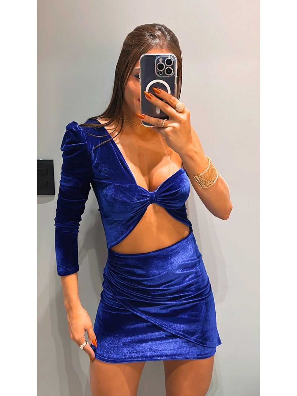 VESTIDO VELUDO NULA MANGA AZUL - 0003170033 - ISABELA MENEZES