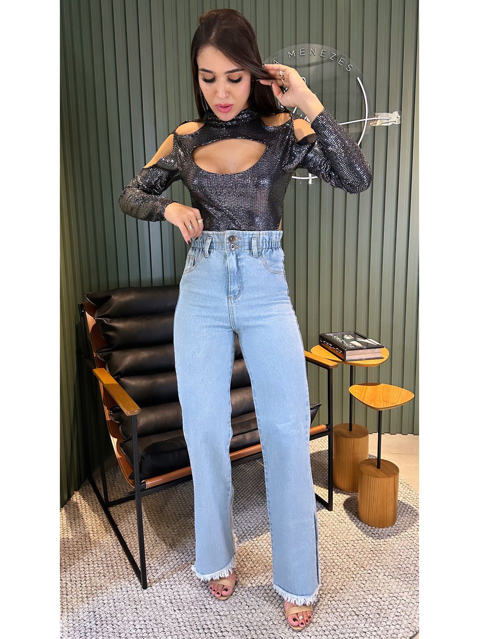 CALÇA JEANS WIDE LEG CÓS ELASTICO - 0007530018 - ISABELA MENEZES