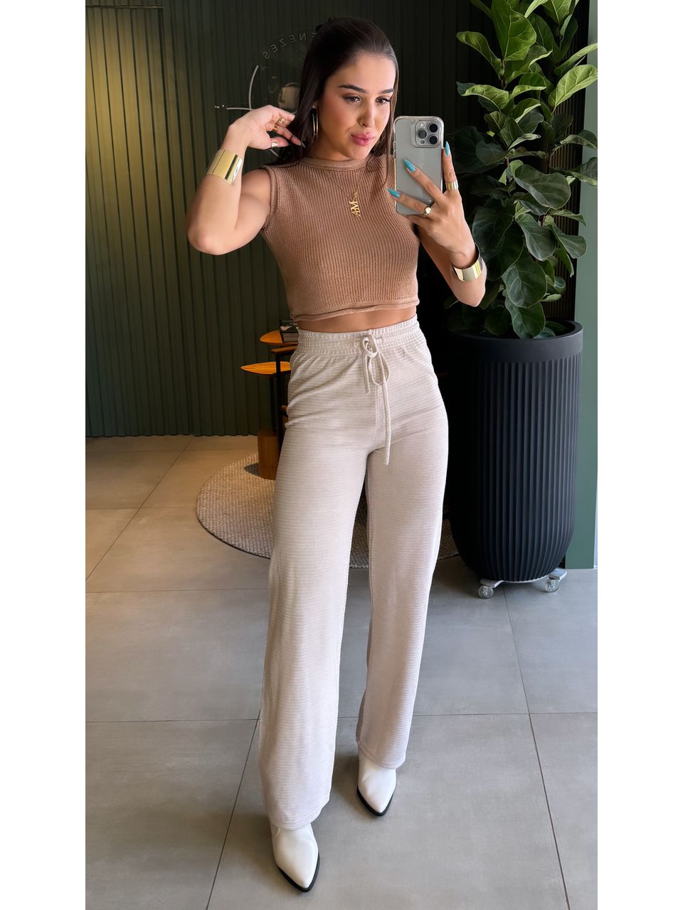CALÇA TRICOT PANTALONA BEGE - 0008840009 - ISABELA MENEZES