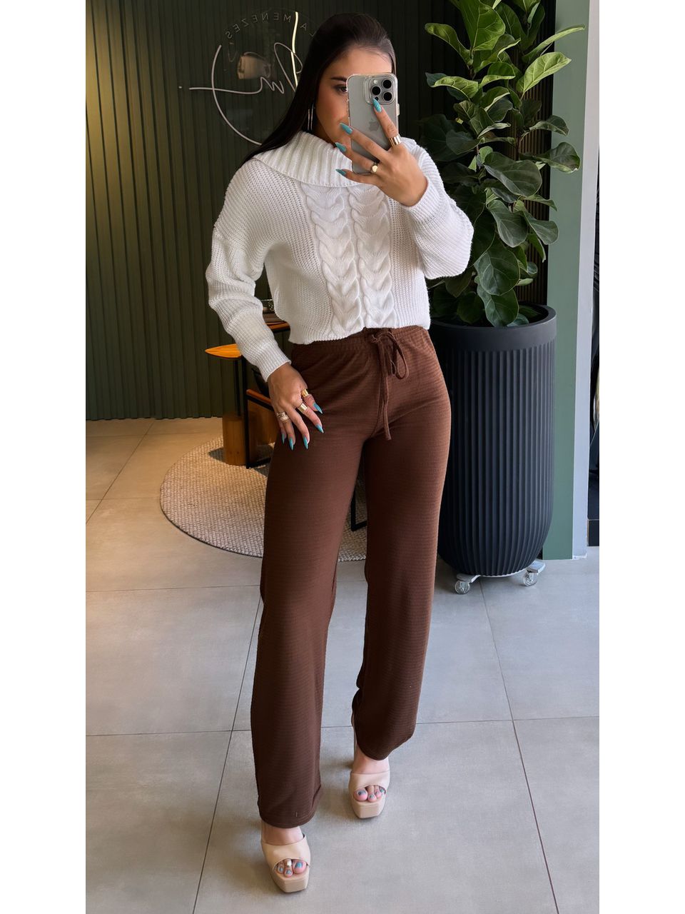 CALÇA TRICOT PANTALONA CAFÉ - 0008840167 - ISABELA MENEZES