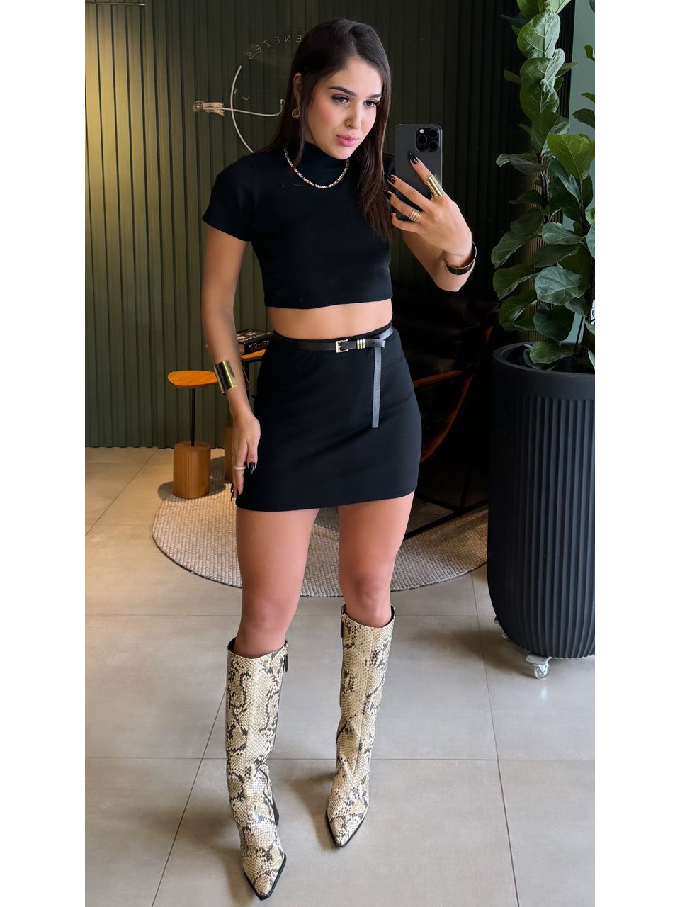 MINI SAIA CANELADA PRETO - 0003510004 - ISABELA MENEZES