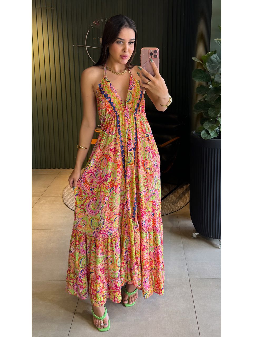 VESTIDO INDIANO PINK E ESTAMPA - 0008980111 - ISABELA MENEZES