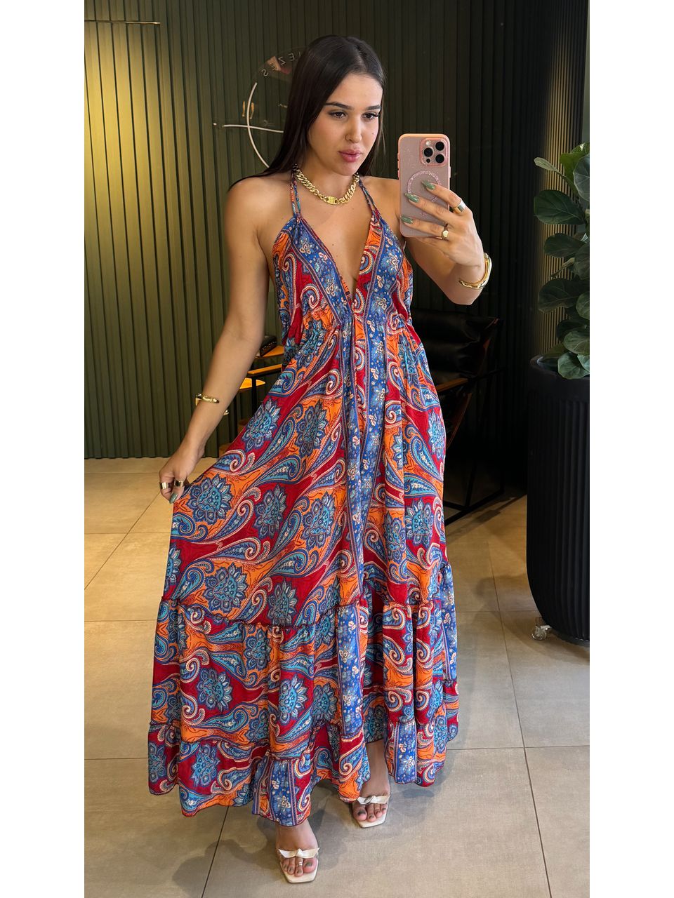 VESTIDO INDIANO AZUL MARINHO ESTAMPA - 0008980127 - ISABELA MENEZES