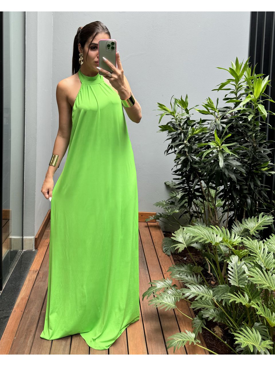 VESTIDO LONGO LENITA MAÇA VERDE - 0009320091 - ISABELA MENEZES