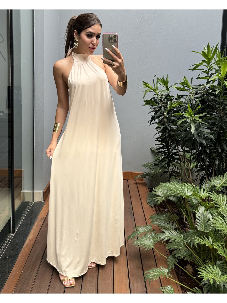 VESTIDO LONGO LENITA BEGE - 0009320009 - ISABELA MENEZES