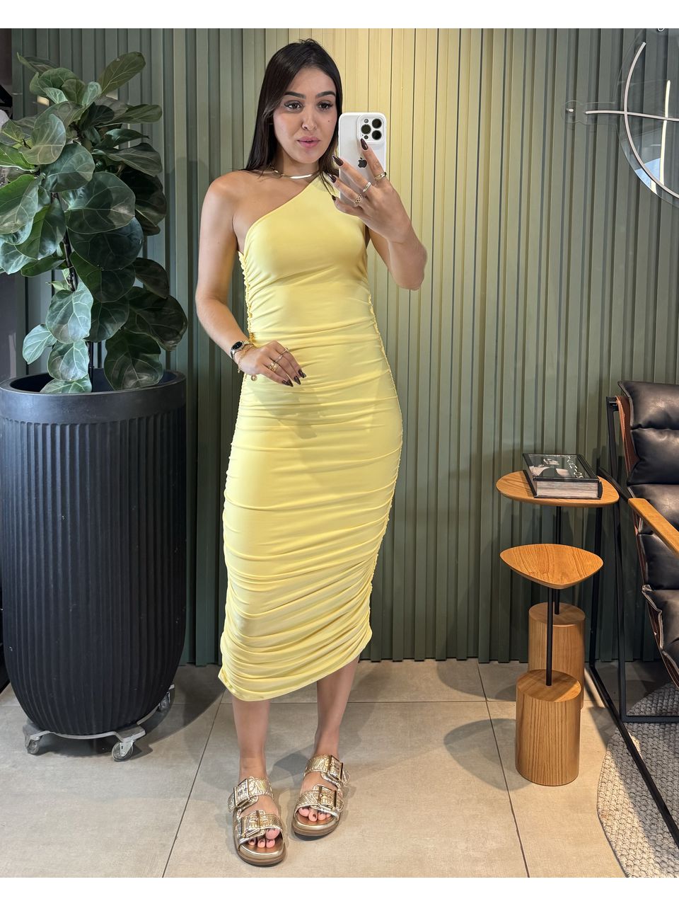VESTIDO NULA MANGA AMARELO - 0010250115 - ISABELA MENEZES