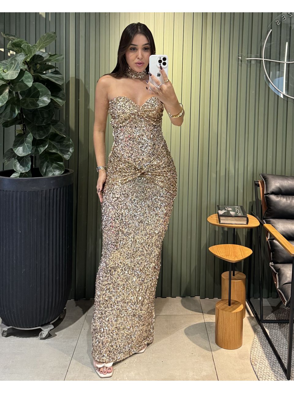 VESTIDO PAETÊ LORENA DOURADO - 0011200012 - ISABELA MENEZES